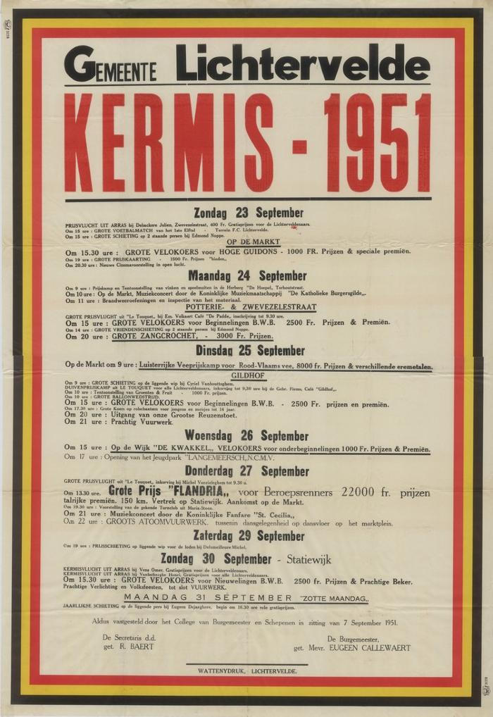 Kermisaffiche, Lichtervelde, 1951