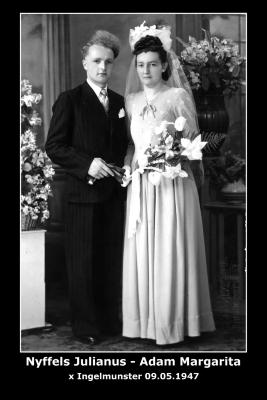 Huwelijk Nijffels Julianus - Margaretha Adam, Ingelmunster, 1947