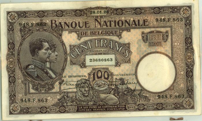 Oud geld type 1919 nationale reeks 100 BFR