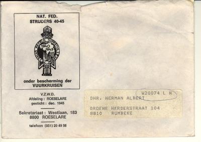 Envelop Nationale Federatie Strijders 1940-1945