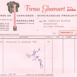 Creditnota van de NV Gheeraert, Roeselare, 1965 