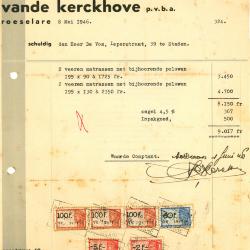 Factuur van p.v.b.a. meubeleering vande Kerckhove, Roeselare, 1946