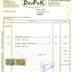 Factuur van wasindustriedrukkerij DruPak, Roeselare, 1965
