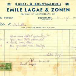 Factuur van Emile Lagae & Zonen, Roeselare, 1938