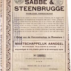 Aandelen NV Sabbe & Steenbrugge, Roeselare