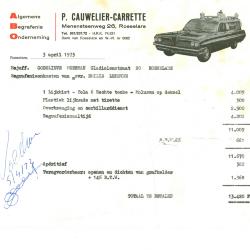 Factuur van P. Cauwelier-Carrette, Roeselare, 1973