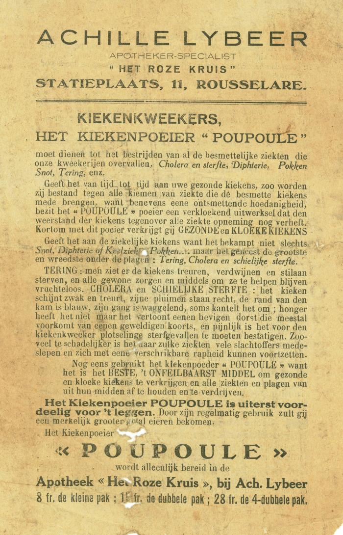 Informatieflyer kiekenpoeder Poupoule , Roeselare