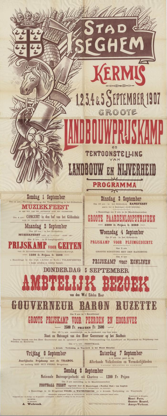 Affiche Kermis, Izegem, 27 juli 1907