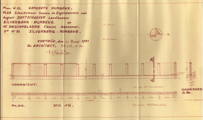 Plan scheidingsmuur, Rumbeke, 1951