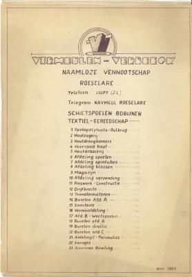 Grondplan Vermeulen-Verbeeck met uitleg, naamloze vennootschap, Roeselare.