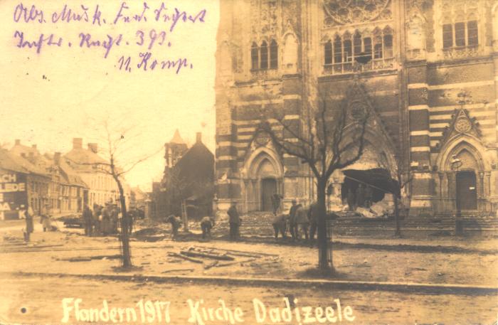 Bominslag basiliek Dadizele, 1917