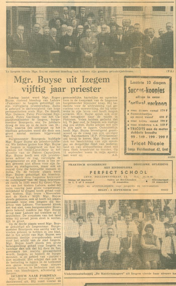 Artikel Monseigneur Buyse, 1967