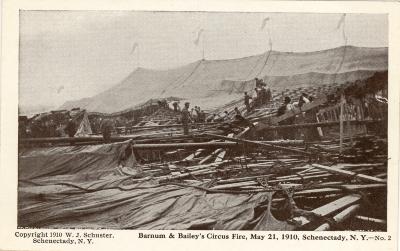 Brand in Barnum & Bailey' s Circus op 21 mei 1910 in Schenectady New York